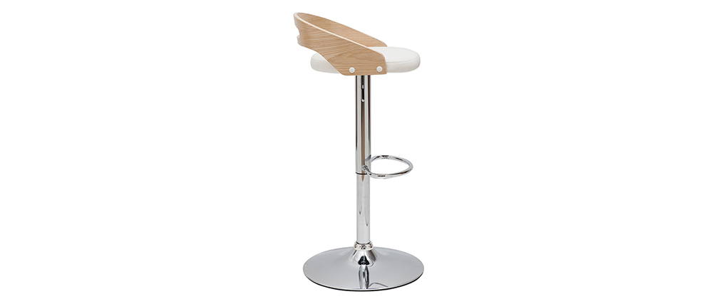 Tabouret de bar r�glable design bois clair et blanc MANO