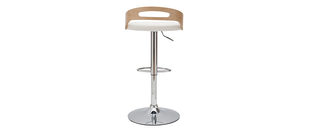 Tabouret de bar r�glable design bois clair et blanc MANO