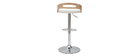 Tabouret de bar r&eacute;glable design bois clair et blanc MANO
