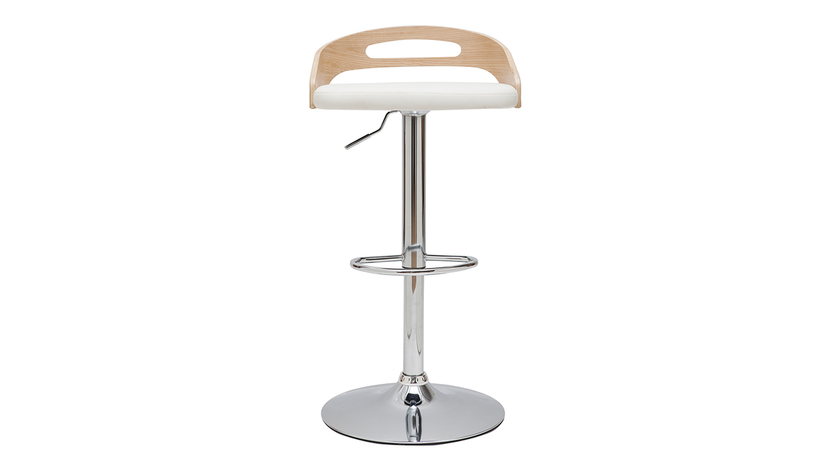 Tabouret de bar rglable design bois clair et polyurthane blanc MANO