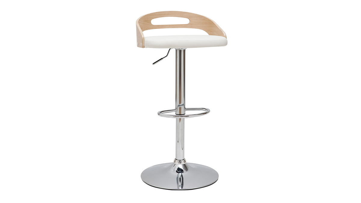 Tabouret de bar rglable design bois clair et polyurthane blanc MANO