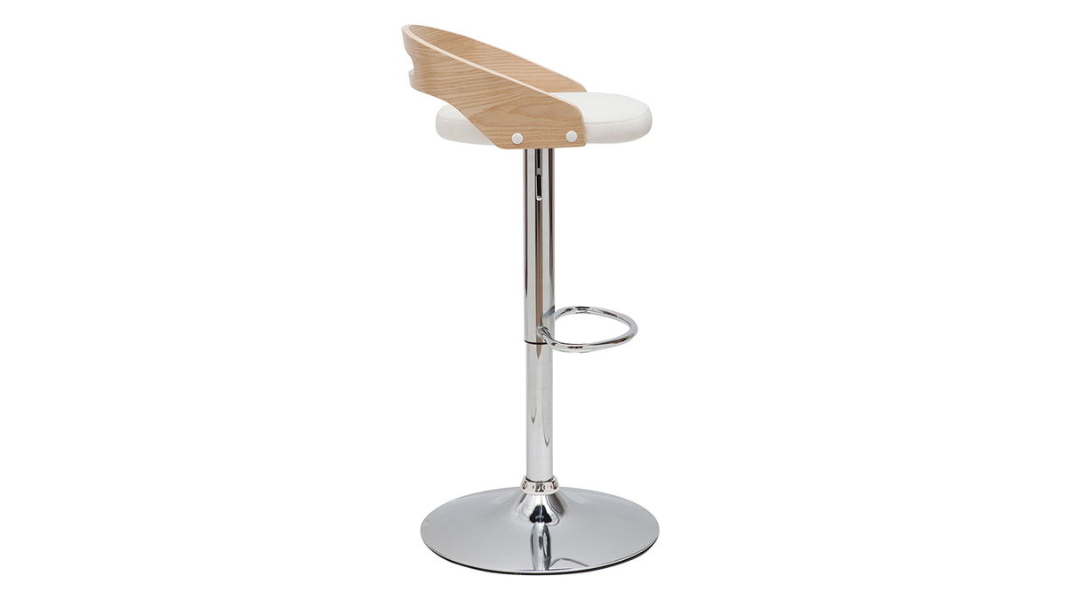 Tabouret de bar rglable design bois clair et polyurthane blanc MANO