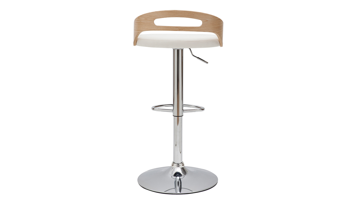 Tabouret de bar rglable design bois clair et polyurthane blanc MANO