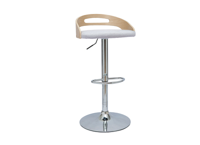 Tabouret de bar réglable design bois clair et tissu gris clair MANO