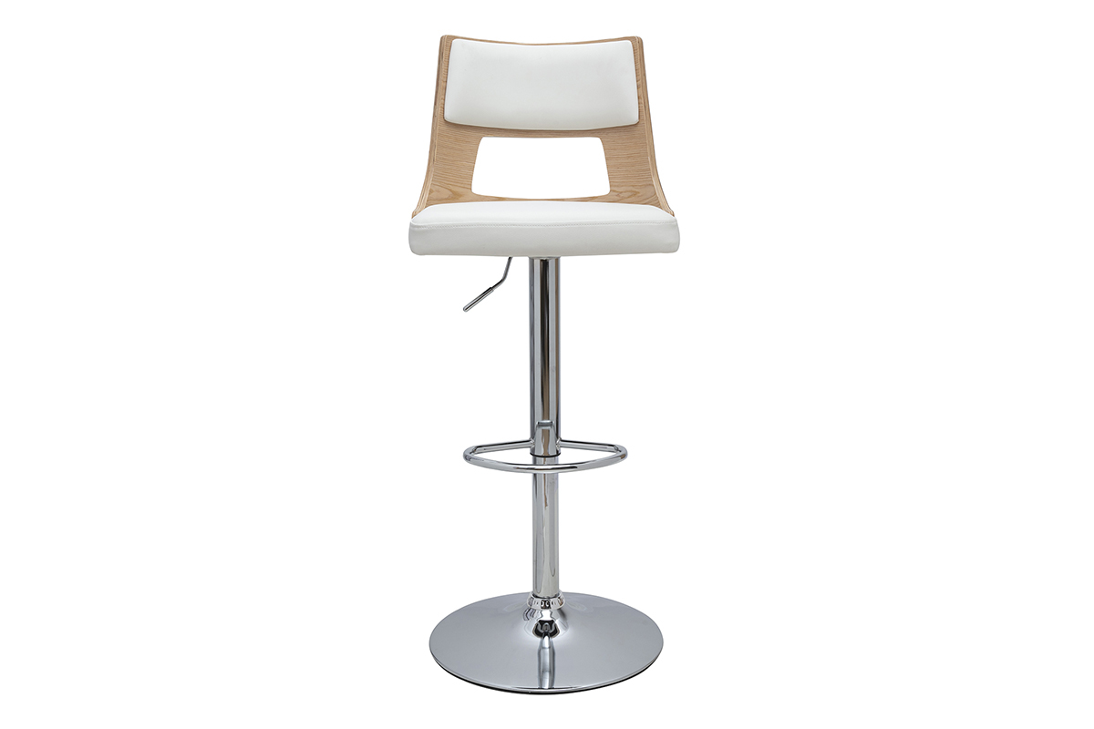 Tabouret de bar rglable pivotants 360 blanc et bois clair GARBO