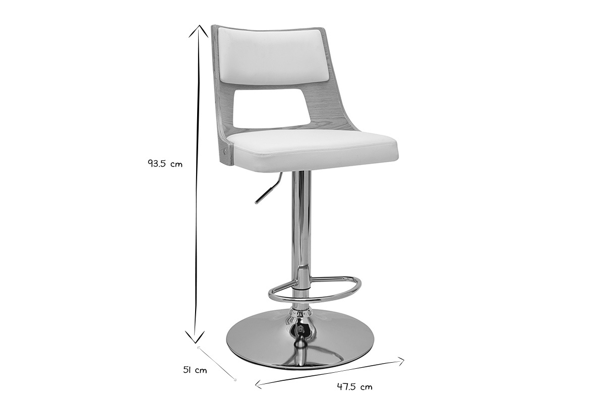 Tabouret de bar rglable pivotants 360 blanc et bois clair GARBO