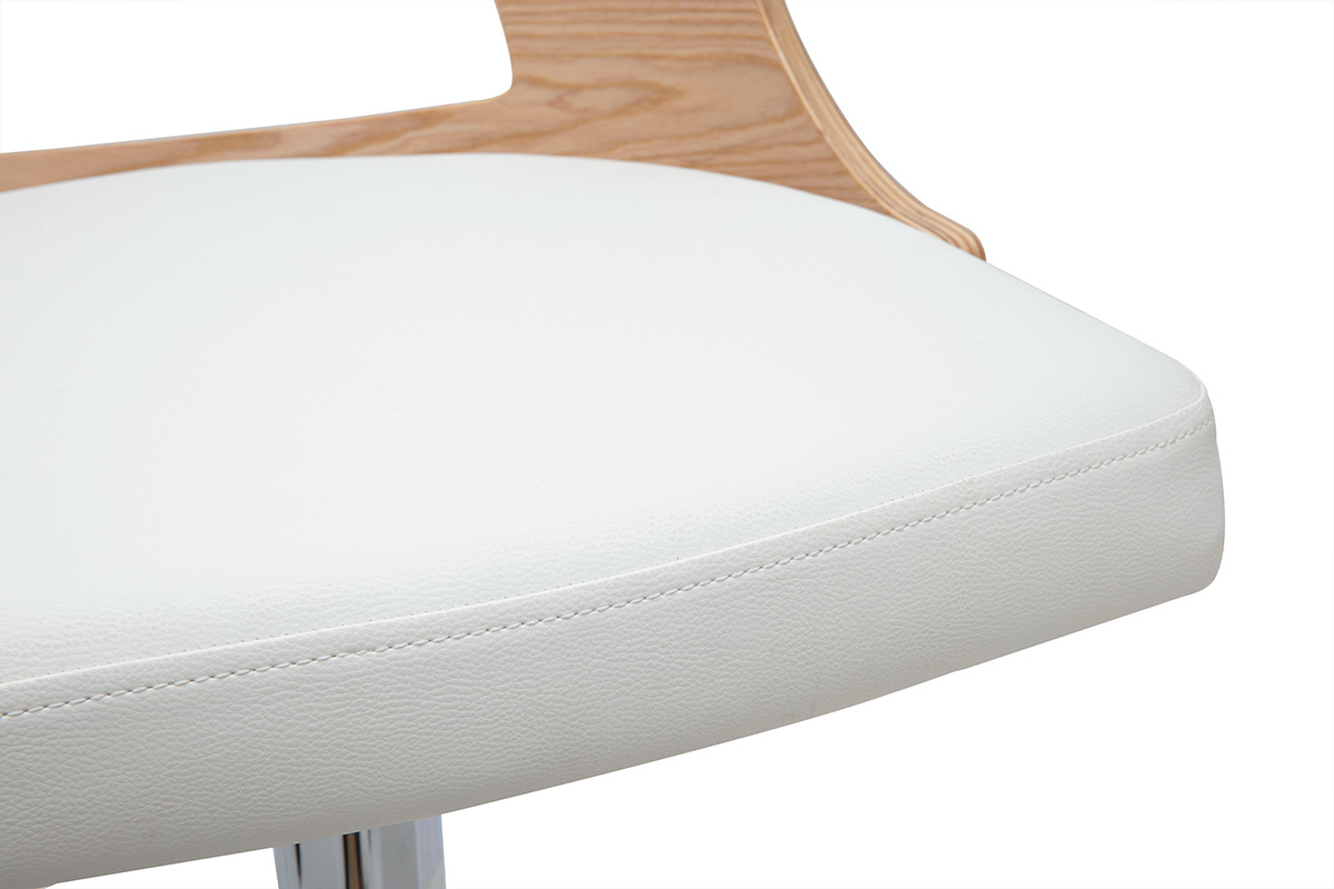 Tabouret de bar r�glable pivotants 360� blanc et bois clair GARBO