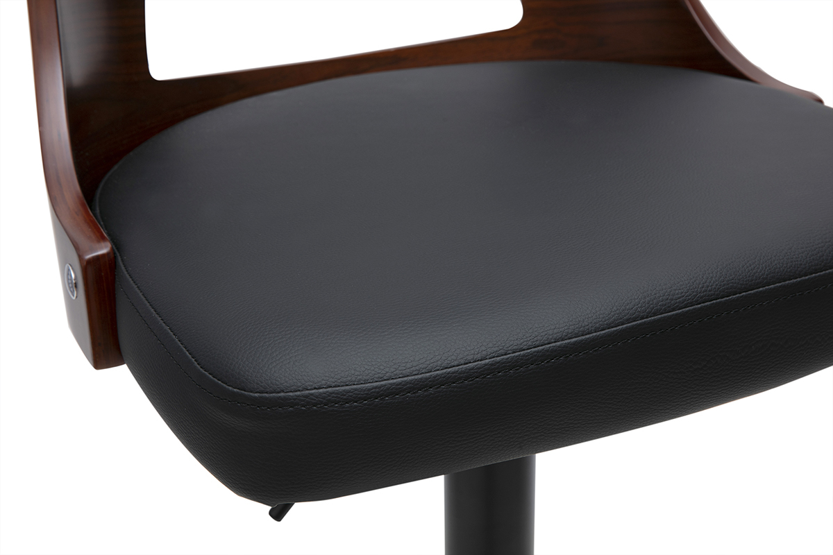 Tabouret de bar rglable vintage pivotants 360 noir et bois fonc GARBO