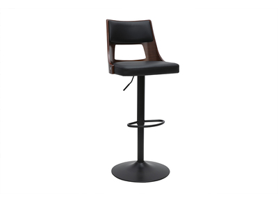 Tabouret de bar r&eacute;glable vintage pivotants 360&deg; noir et bois fonc&eacute; GARBO