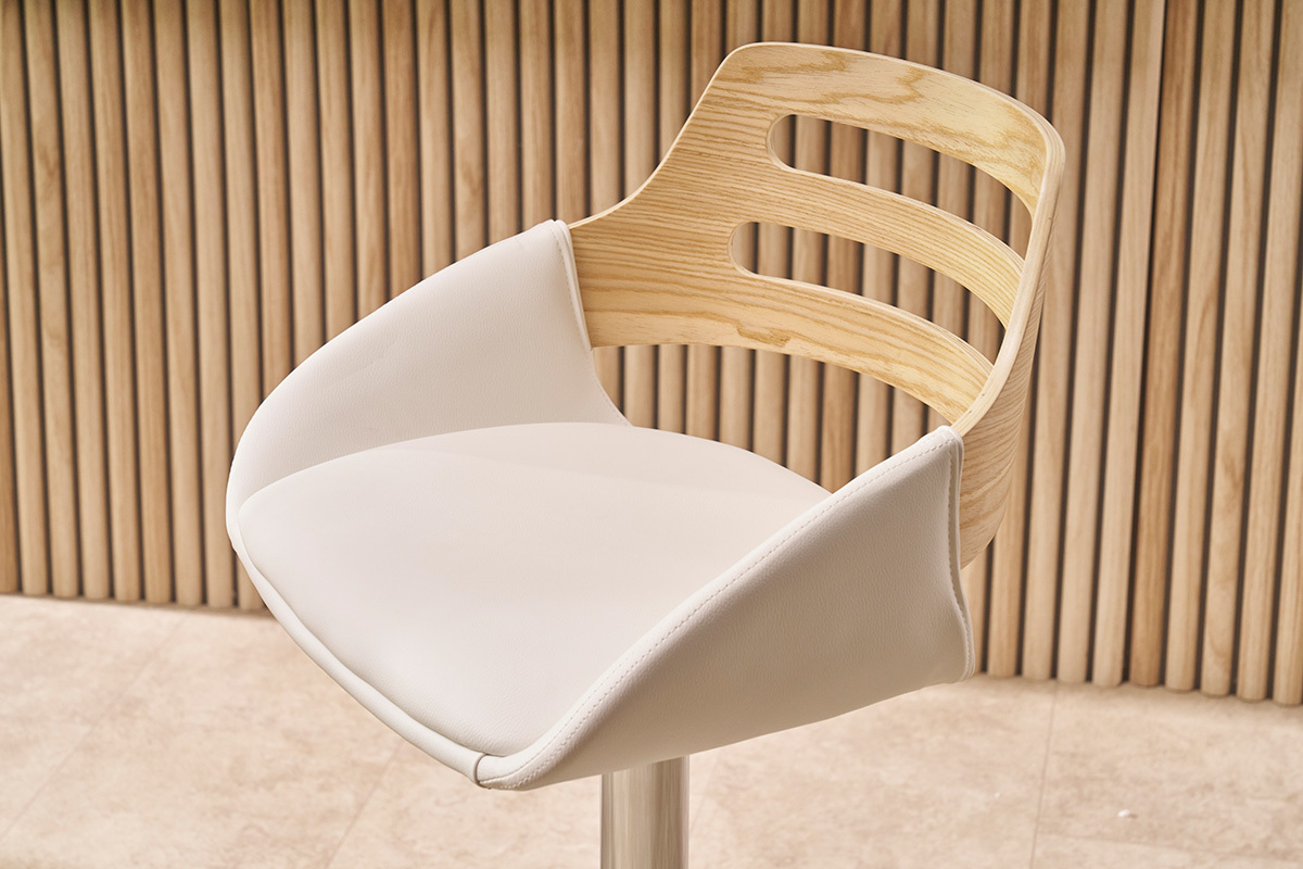 Tabouret de bar relevable design blanc et chne PERNIK
