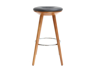 Tabouret de bar scandinave 65cm PU noir pieds noyer NORDECO