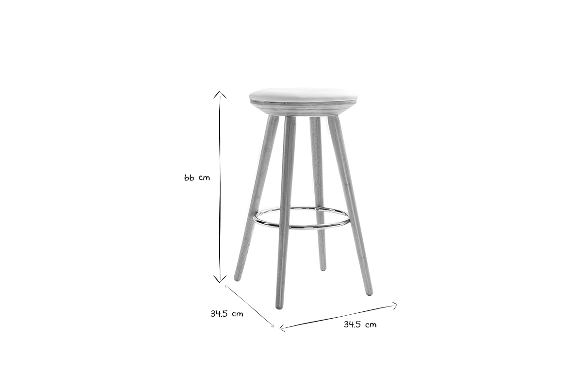 Tabouret de bar scandinave blanc et bois clair 66 cm NORDECO