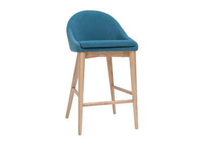 Tabouret de bar scandinave bleu canard et bois clair 65 cm DALIA