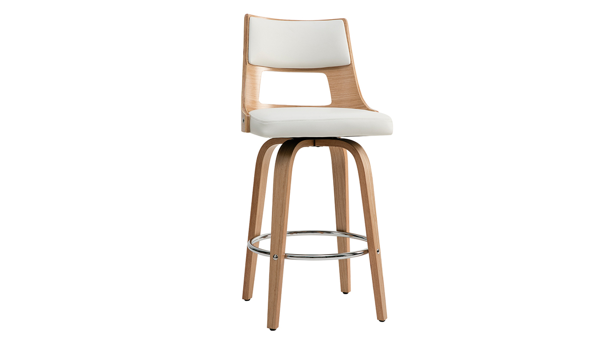 Tabouret de bar scandinave pivotant blanc et bois clair GARBO