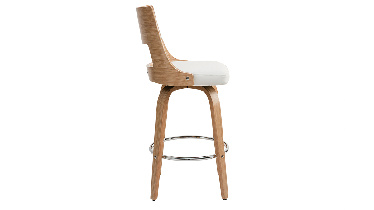 Tabouret de bar scandinave pivotant blanc et bois clair GARBO