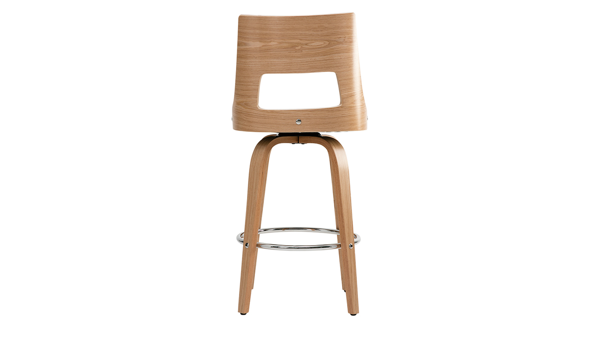 Tabouret de bar scandinave pivotant blanc et bois clair GARBO