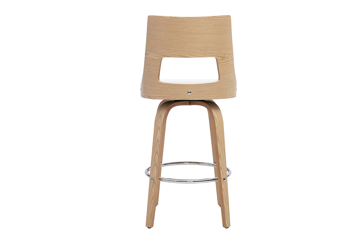 Tabouret de bar scandinave pivotant en tissu effet velours textur� beige et bois clair H69 cm GARBO