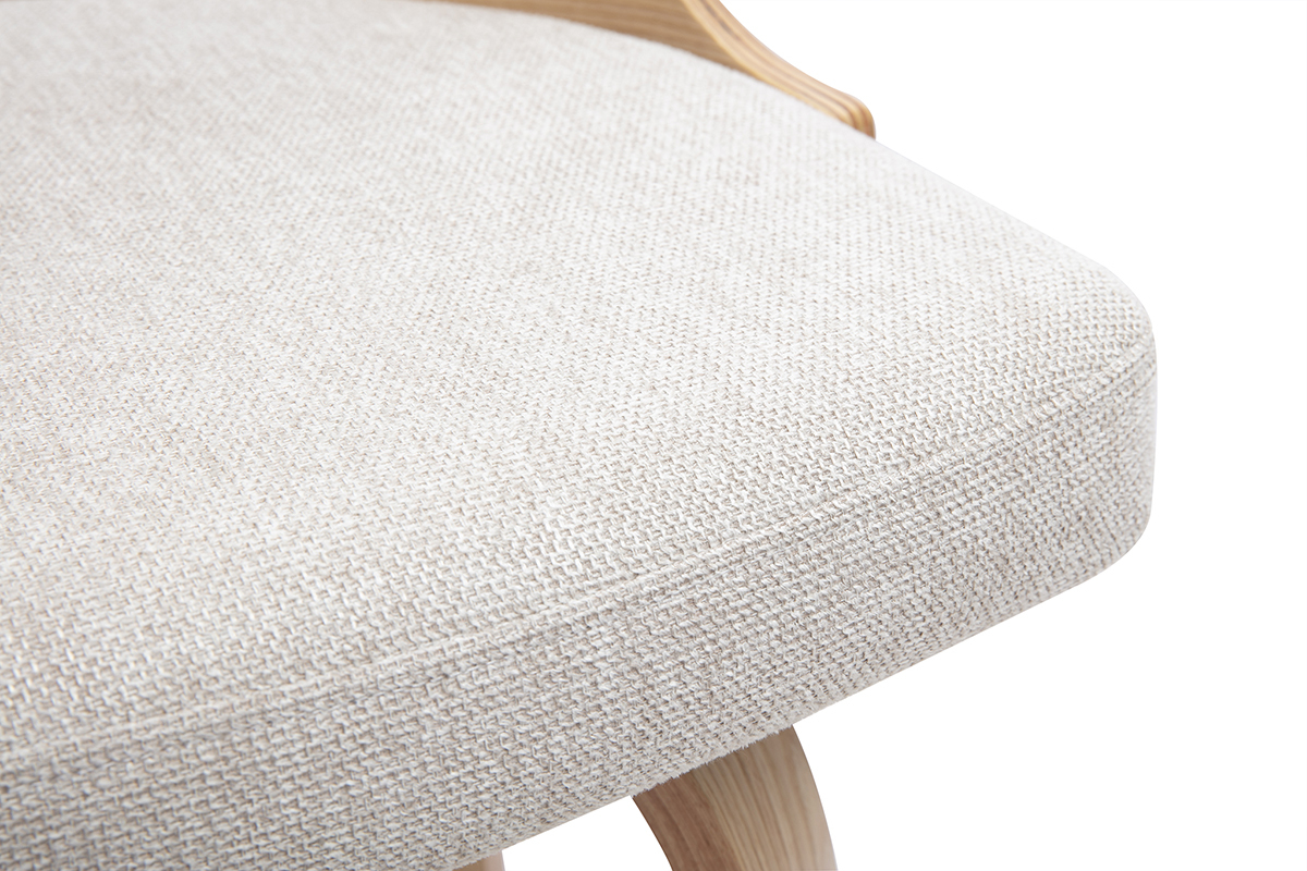 Tabouret de bar scandinave pivotant en tissu effet velours textur� beige et bois clair H69 cm GARBO
