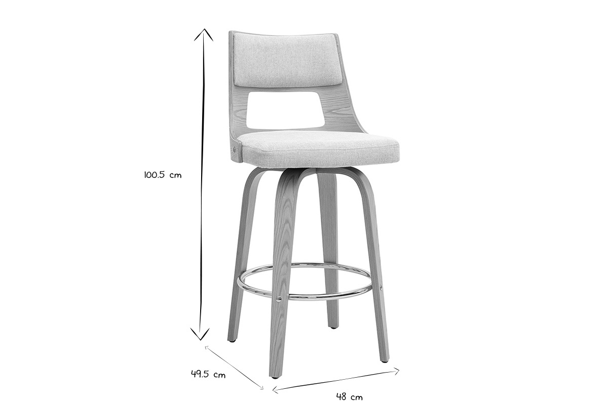 Tabouret de bar scandinave pivotant en tissu effet velours textur� beige et bois clair H69 cm GARBO