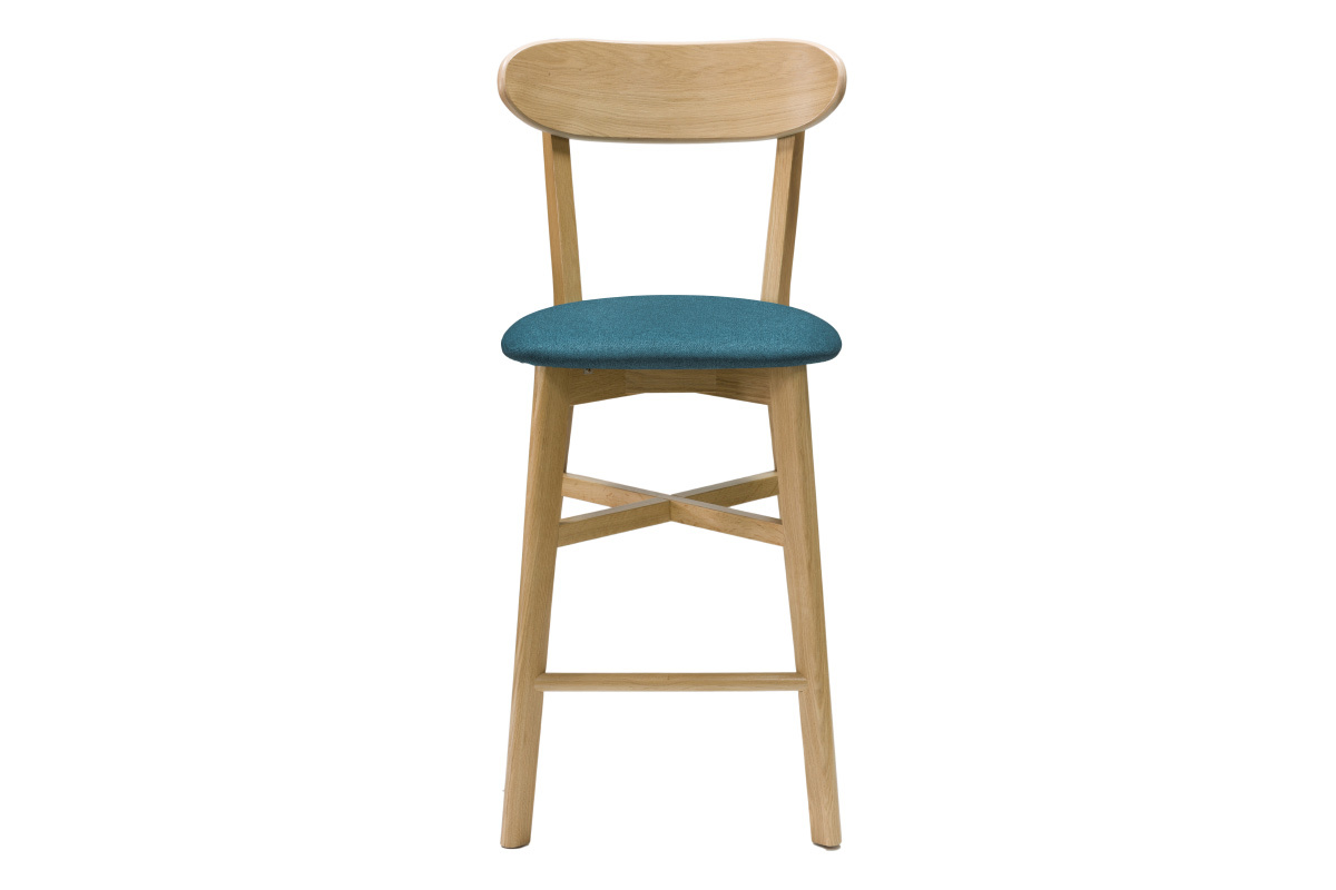 Tabouret de bar vintage bois clair et bleu canard H65 cm DOVE