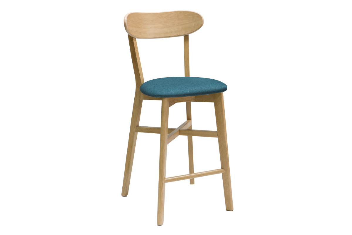 Tabouret de bar vintage bois clair et bleu canard H65 cm DOVE