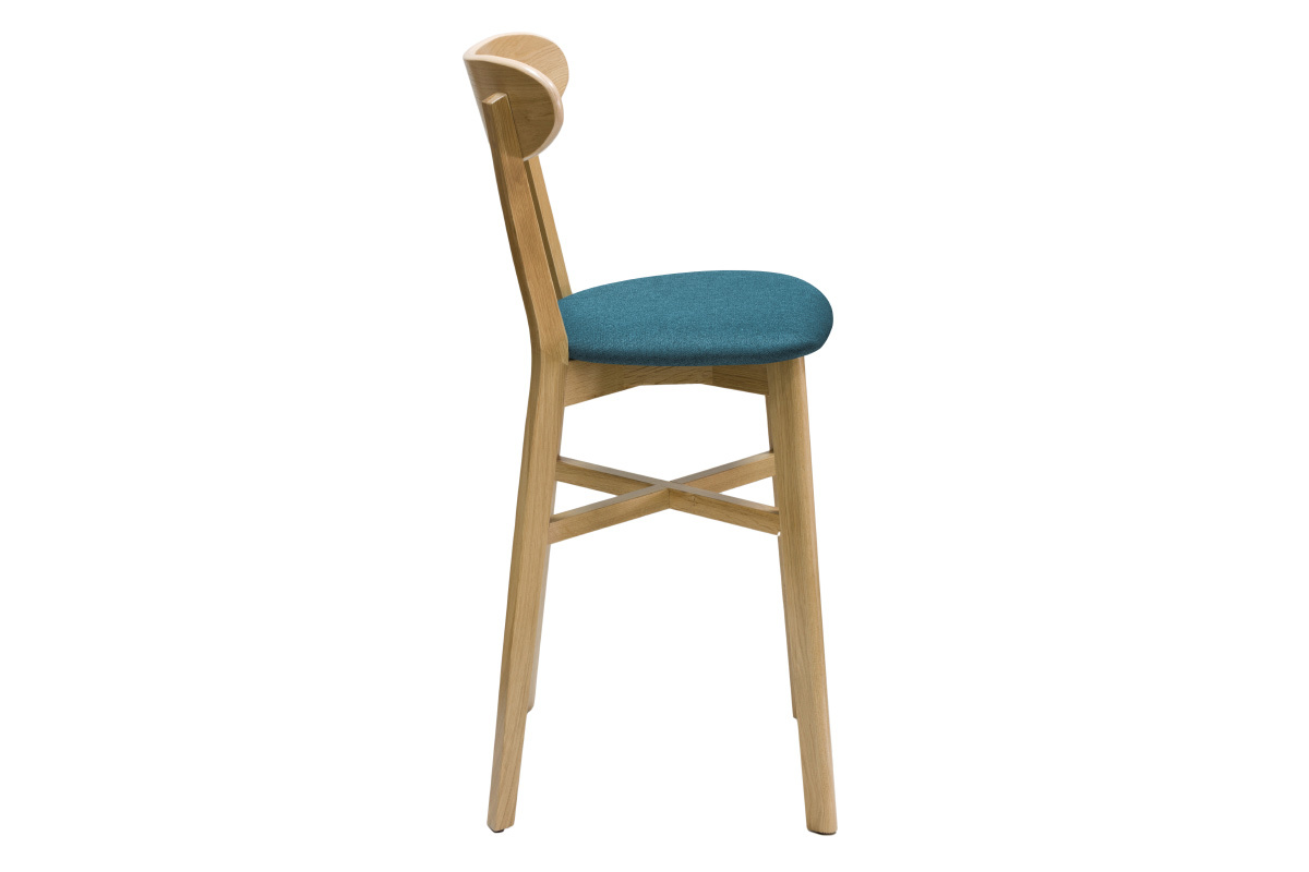 Tabouret de bar vintage bois clair et bleu canard H65 cm DOVE