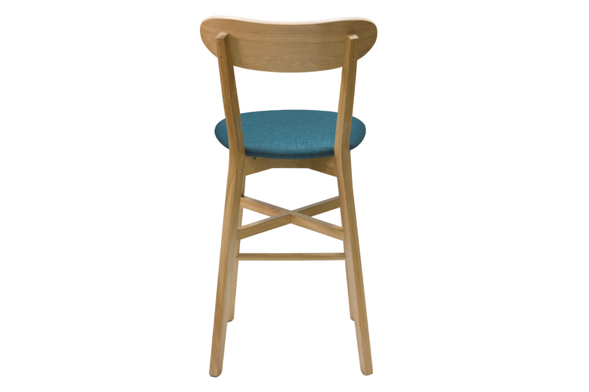 Tabouret de bar vintage bois clair et bleu canard H65 cm DOVE