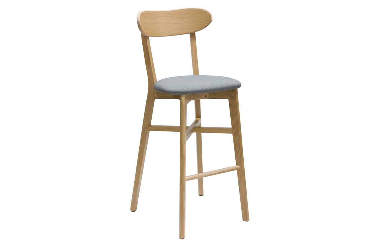 Tabouret de bar vintage bois clair et gris clair H75 cm DOVE