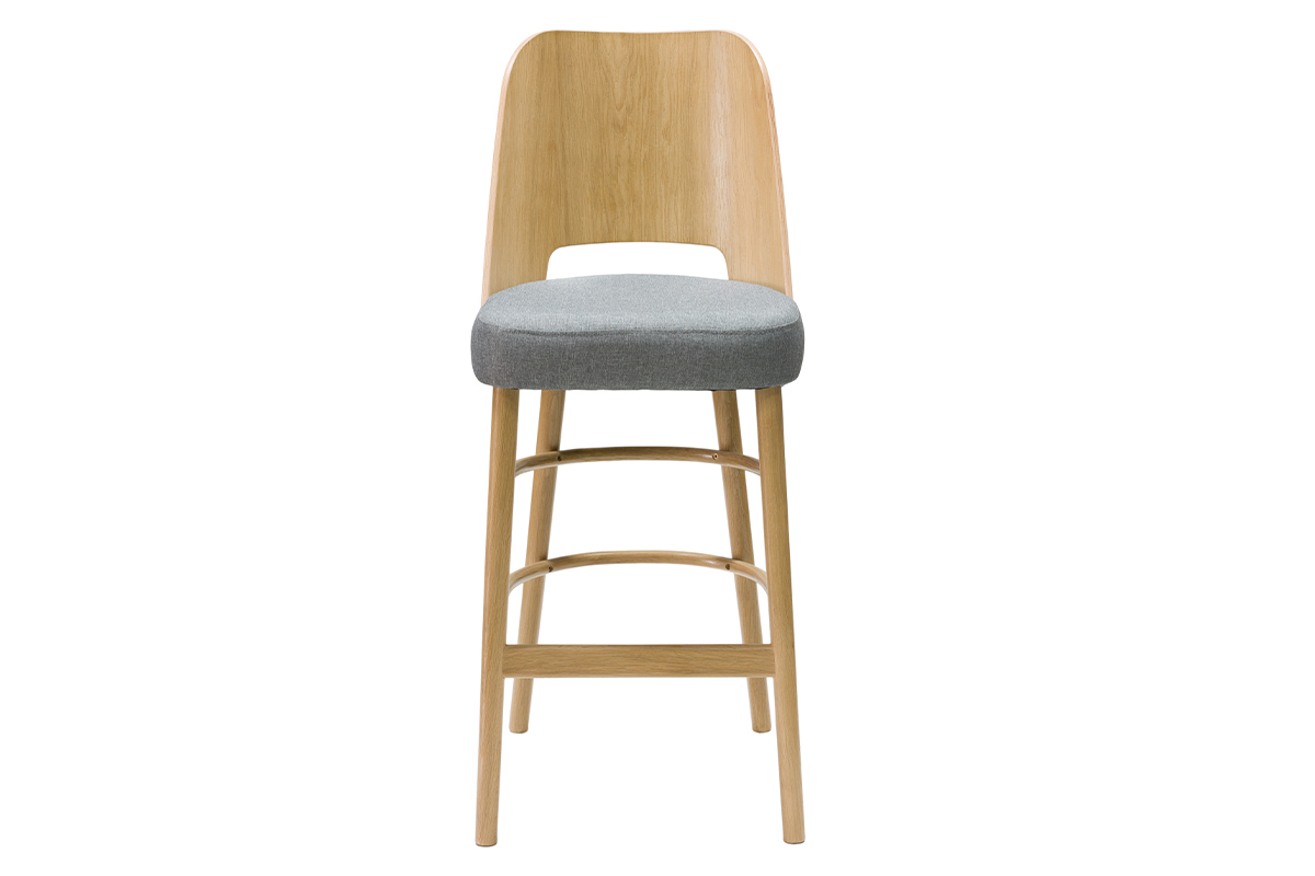 Tabouret de bar vintage bois clair et tissu gris chin H65 cm EDITO