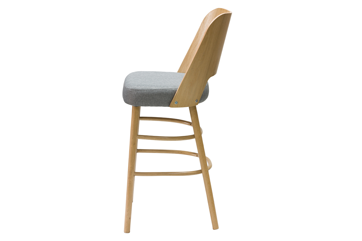 Tabouret de bar vintage bois clair et tissu gris chin H65 cm EDITO