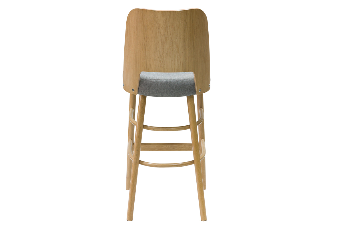 Tabouret de bar vintage bois clair et tissu gris chin H65 cm EDITO