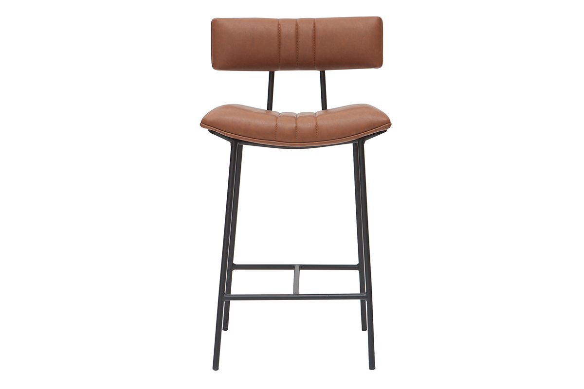 Tabouret de bar vintage marron clair et mtal H67 cm GOTHAM