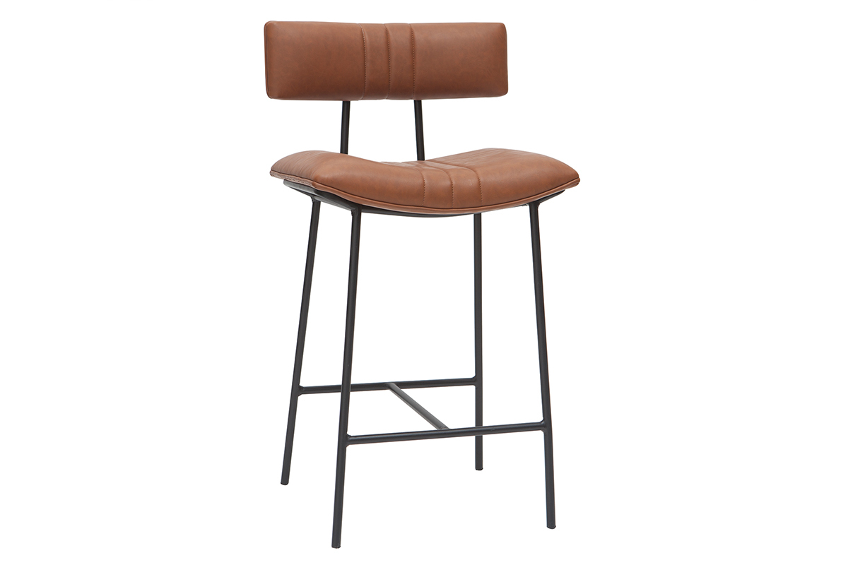 Tabouret de bar vintage marron clair et mtal H67 cm GOTHAM