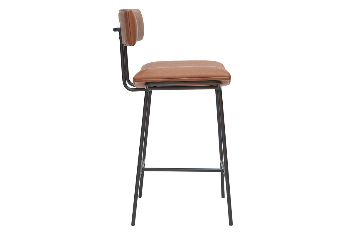 Tabouret de bar vintage marron clair et mtal H67 cm GOTHAM