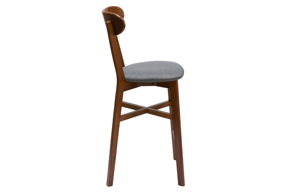 Tabouret de bar vintage noyer et gris anthracite H65 cm DOVE
