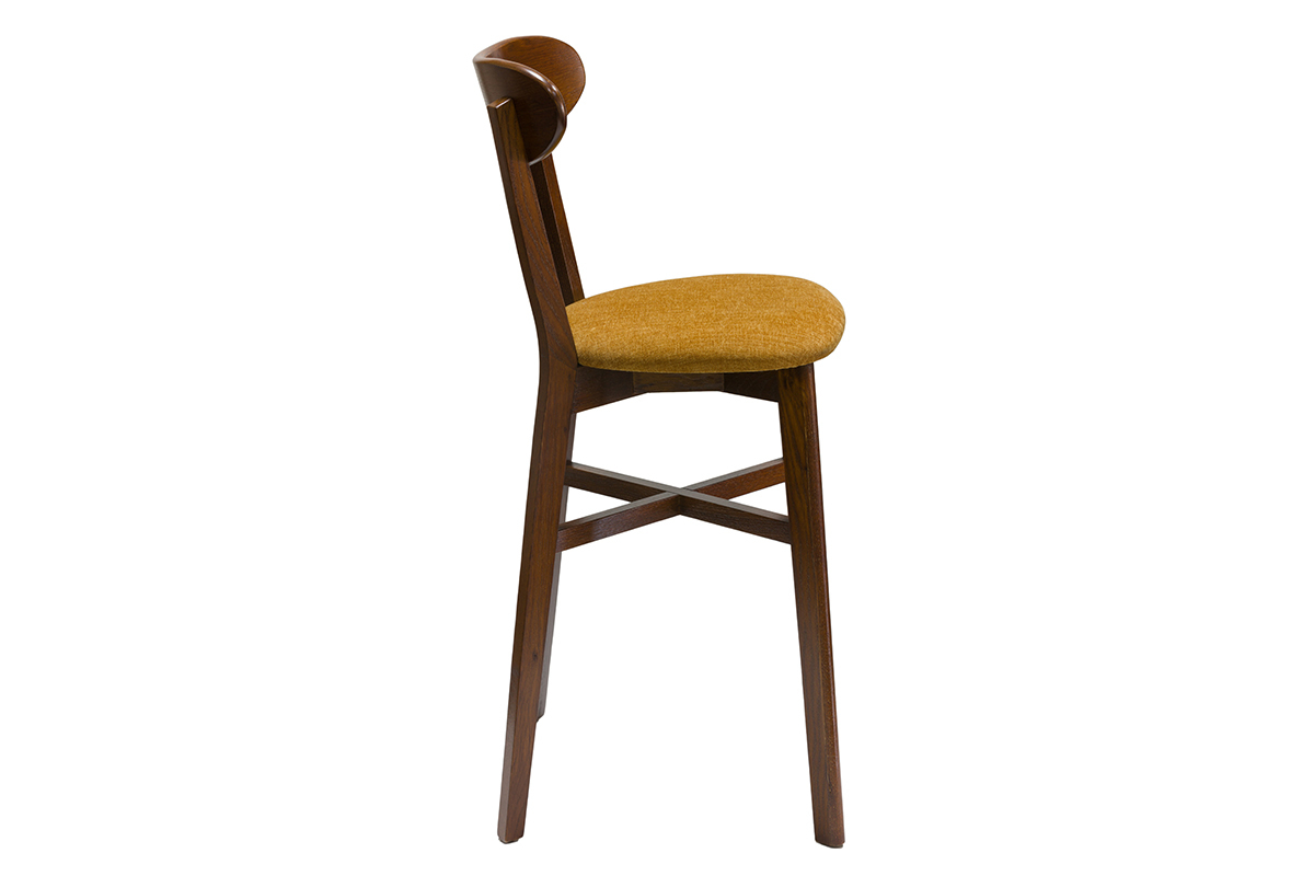 Tabouret de bar vintage noyer et jaune moutarde H65 cm DOVE