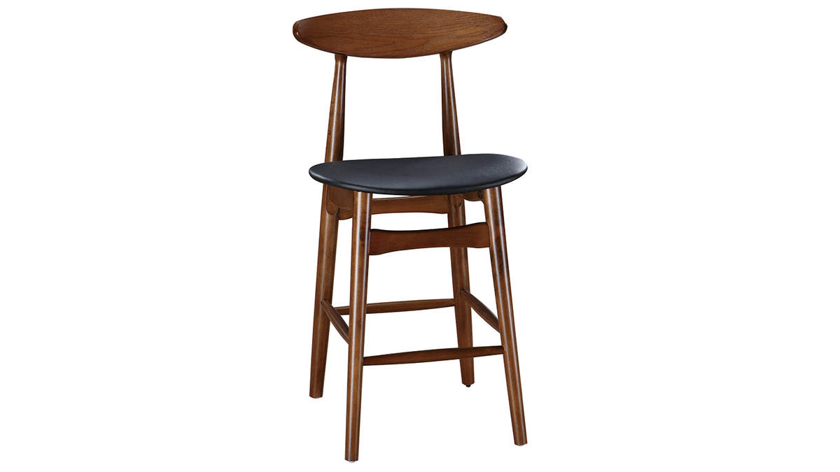 Tabouret de bar vintage noyer et PU noir 65 cm (lot de 2) WALFORD