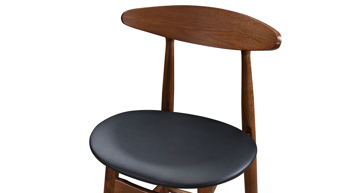 Tabouret de bar vintage noyer et PU noir 65 cm (lot de 2) WALFORD