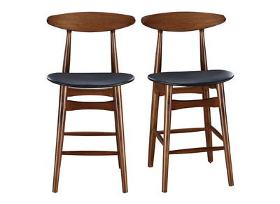 Tabouret de bar vintage noyer et PU noir 65 cm (lot de 2) WALFORD