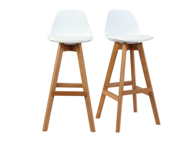 Tabouret design blanc et bois 65cm lot deux MINI PAULINE