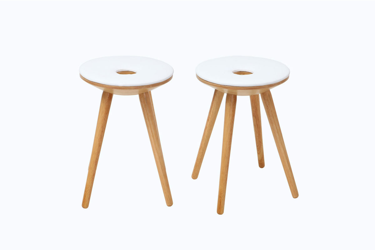 Tabourets d'appoint design bois naturel et blanc (lot de 2) NORDECO
