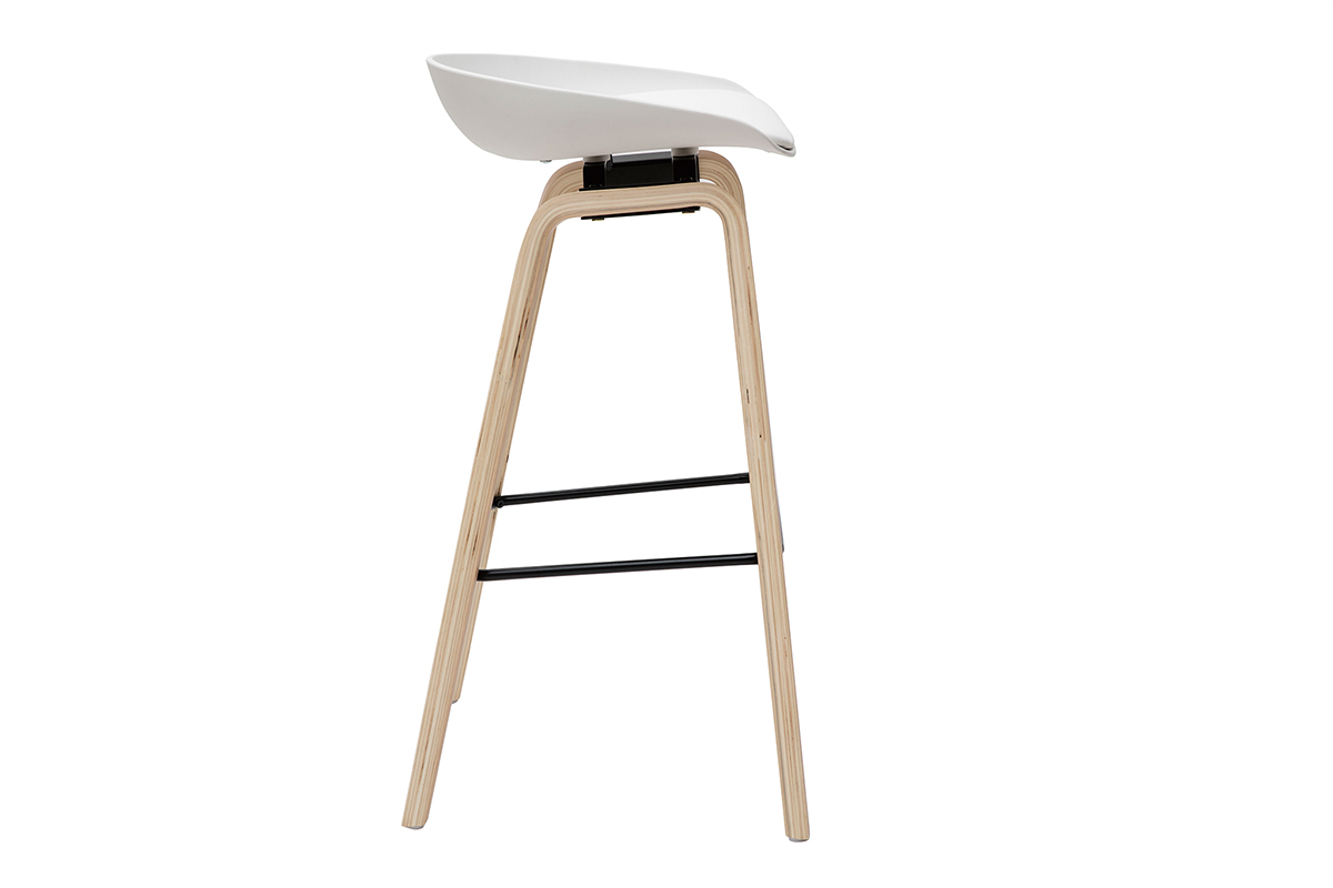 Tabourets de bar blanc et pieds bois 75 cm (lot de 2) LINO
