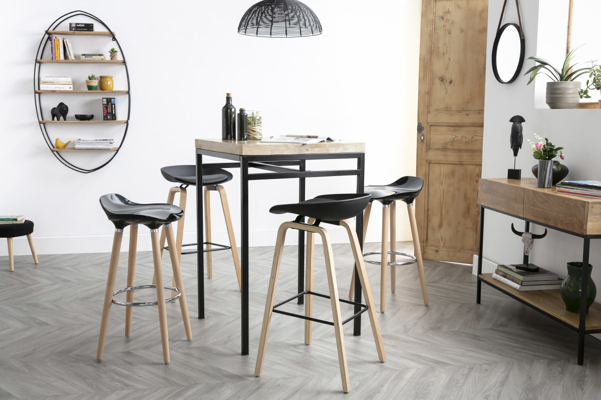 Tabourets de bar blanc et pieds bois 75 cm (lot de 2) LINO