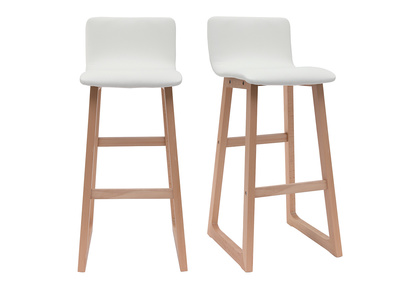 Tabourets de bar bois clair et PU blanc 72cm lot de 2 OSAKA