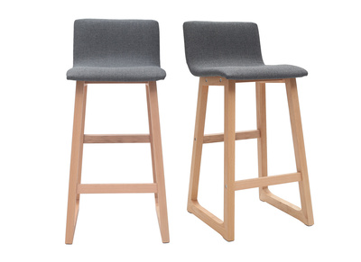 Tabourets de bar bois clair et tissu gris 65cm  lot de 2 OSAKA