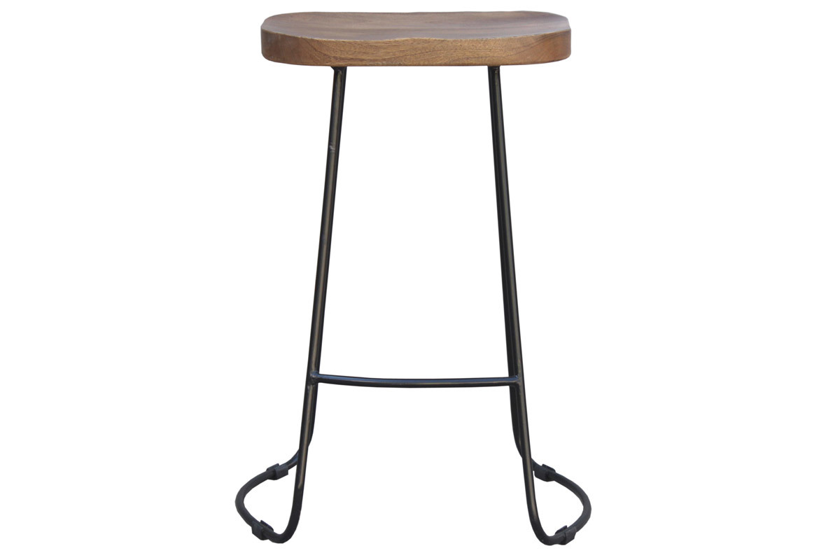 Tabourets de bar bois manguier massif et mtal (lot de 2) RUNKO