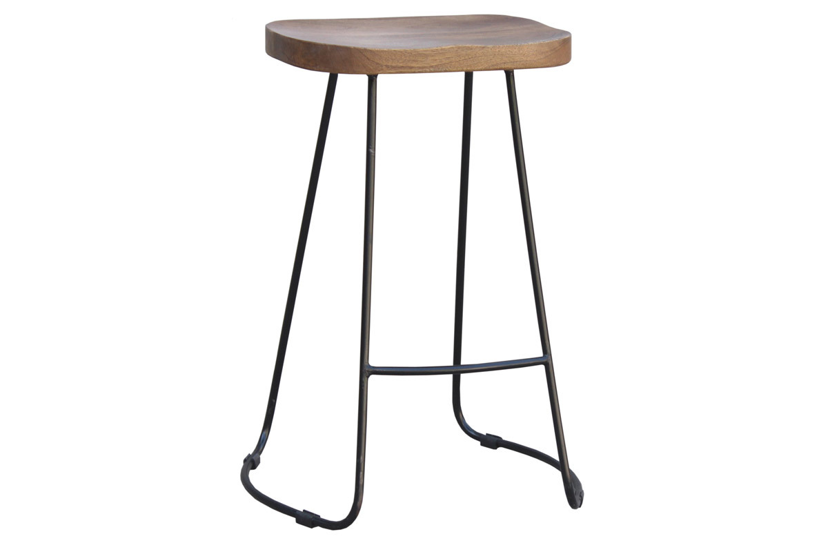 Tabourets de bar bois manguier massif et mtal (lot de 2) RUNKO