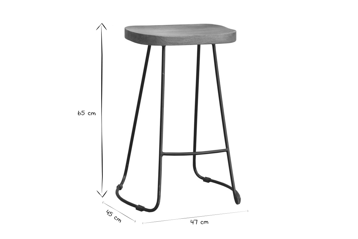 Tabourets de bar bois manguier massif et mtal (lot de 2) RUNKO
