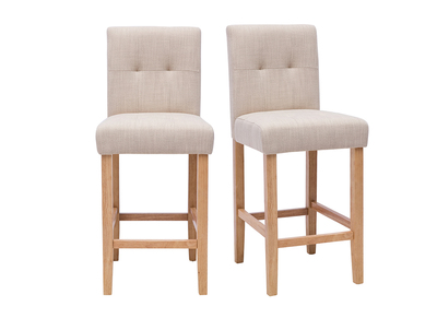 Tabourets de bar capitonn&eacute;s beige naturel et bois H66 cm (lot de 2) ESTER