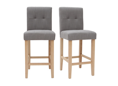 Tabourets de bar capitonn&eacute;s gris clair et bois H66 cm (lot de 2) ESTER